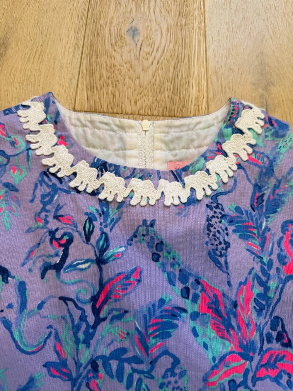 Lilly Pulitzer Purple Floral & Animal Print Sleeveless Dress with Bead Trim